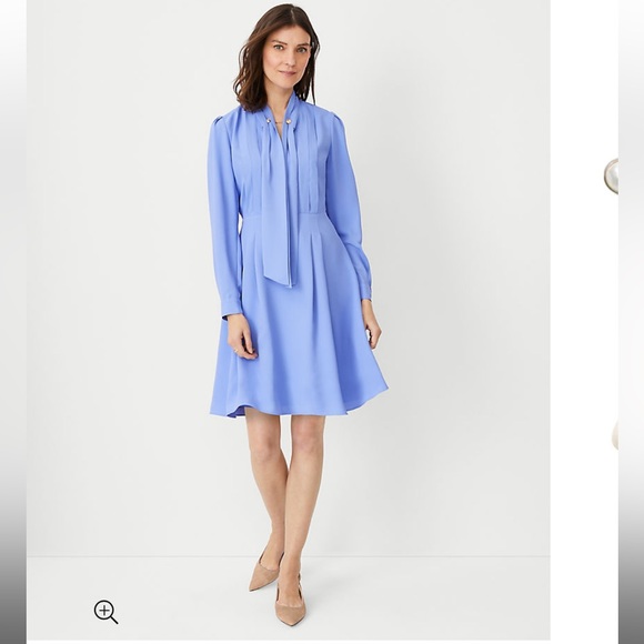 Ann Taylor Chain Tie Neck Pleated Flare Dress - Picture 3 of 5